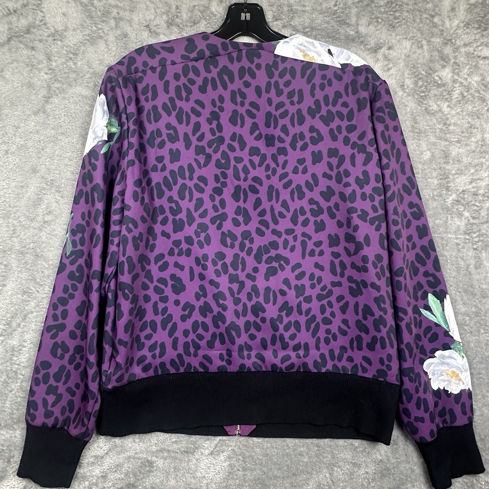 Ted Baker London Bomber Jacket Womens Size 4 Purple Magnolia Flower Animal Print - Picture 4 of 15